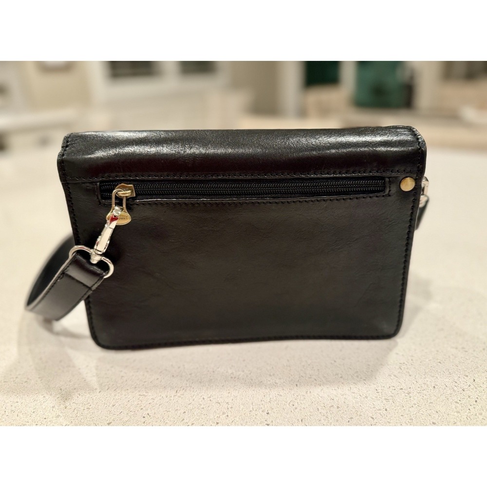 PORTAFOGLI PELLE TOSCANINO TRACOLLA LEATHER WALLET BORSA NERA BORSETTA CROSSBODY - Picture 4 of 16